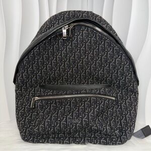 DIOR Rider Backpack Oblique Jacquard Canvas Black with Silver Hardware